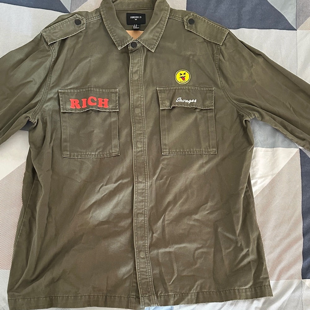 Forever 21 Olive Military Jacket with Patches